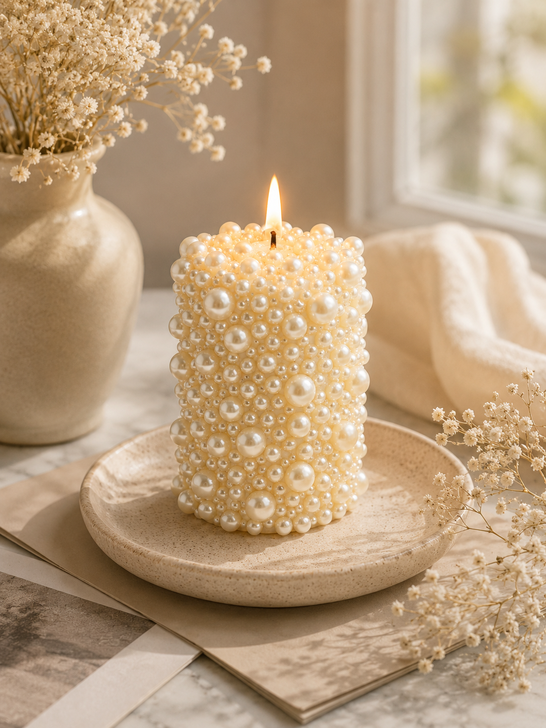 Pearl Luxury Decorative Soy Wax Pillar Candle