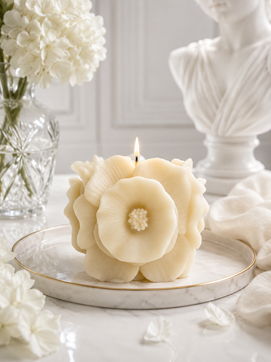Blooming Camellia Floral Sculptural Soy Wax Candle